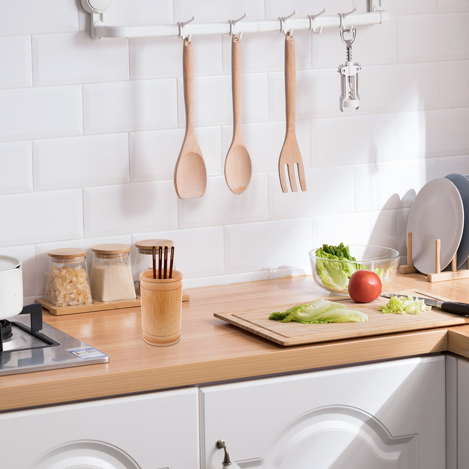 Organizador de utensilios de c - Bamboo Cutlery reseña y precio
